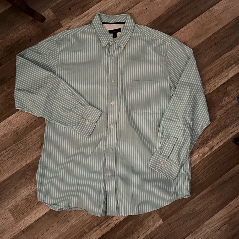 Men's Club Room Blue & White Striped Button Up Shirt Sz L GUC